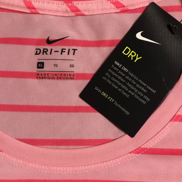 Nike Women's Size L Basic Dri-Fit Pink Striped Polyester Round Neck T-Shirt NWT - Picture 4 of 4